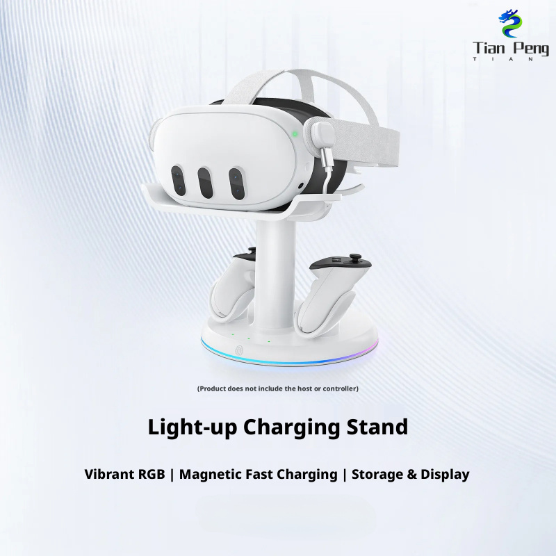 Headset Stand Rgb - แท่นชาร์จเร็วสำหรับเมตาเควส 3/3S VR ชุดหูฟังคอนโทรลเลอร์สถานีชาร์จเอฟเฟกต์แสง RGB ขาตั้งจอแสดงผลอุปกรณ์เสริม