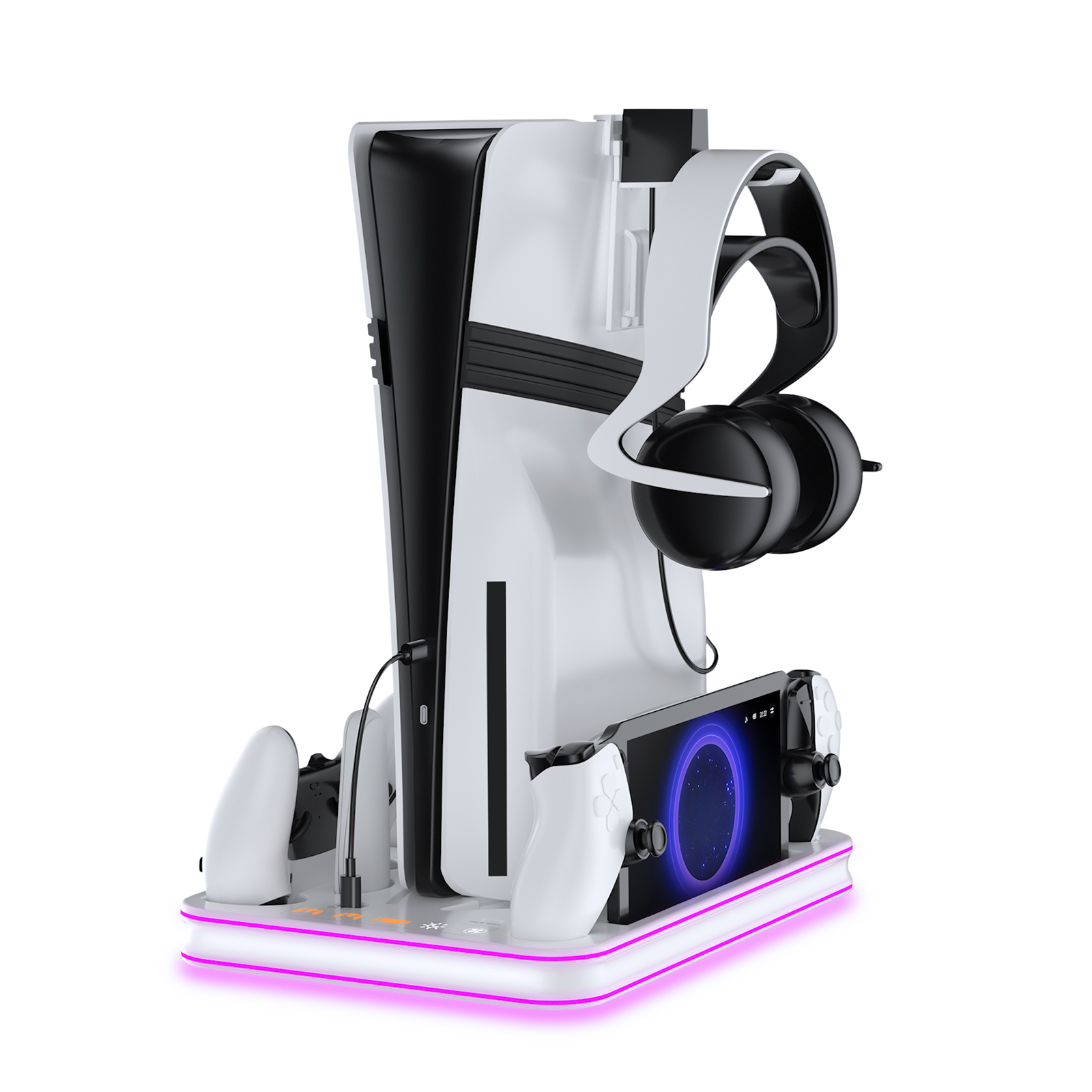 Headset Stand Rgb - STORM WYRM สำหรับ PS5 สลิม/โปรคอนโซลมัลติฟังก์ชั่นแท่นเก็บความเย็นพร้อมชั้นแขวนชุดหูฟัง, ไฟ