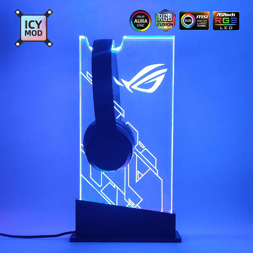 Headset Stand Rgb - แชสซีที่ใส่ชุดหูฟัง RGB ที่วางหูฟังซิงค์ออร่าแบบใส ARGB ขาตั้งปรับแต่งโลโก้ได้ ROG