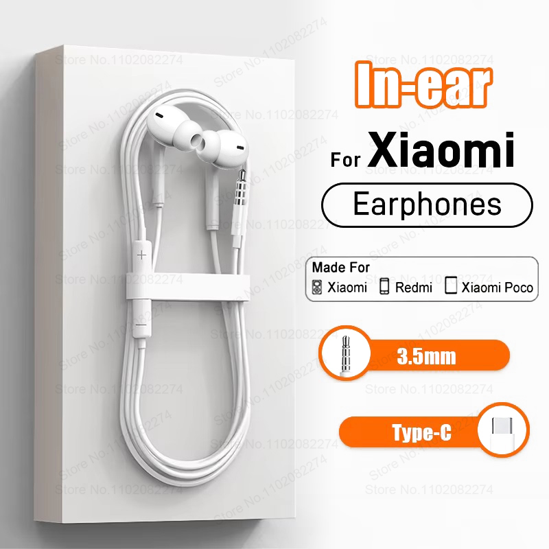 Xiaomi Gaming Accessories - ประเภท C หูฟังแบบมีสายสําหรับ Xiaomi 3.5 มม.หูฟังกีฬาชนิดใส่ในหูพร้อมชุดหูฟังไมโครโฟนสําหรับ
