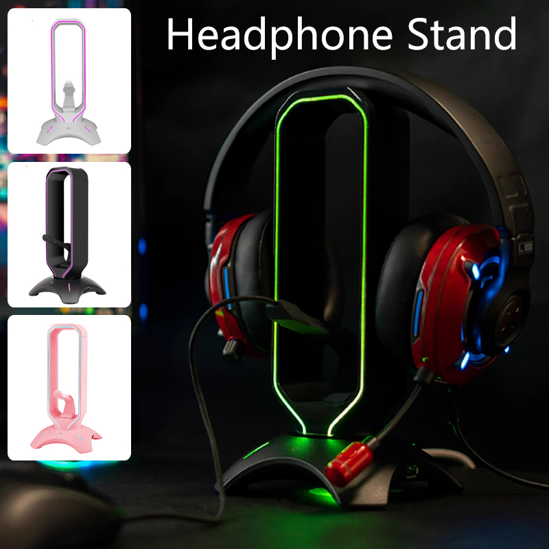Headset Stand Rgb - ขาตั้งหูฟังเกมมิ่ง RGB พร้อมที่เก็บสายเมาส์แบบยืดหยุ่น ที่วางหูฟังแบบครอบหู ชั้นวางหูฟังสำหรับวางบนโต๊ะ