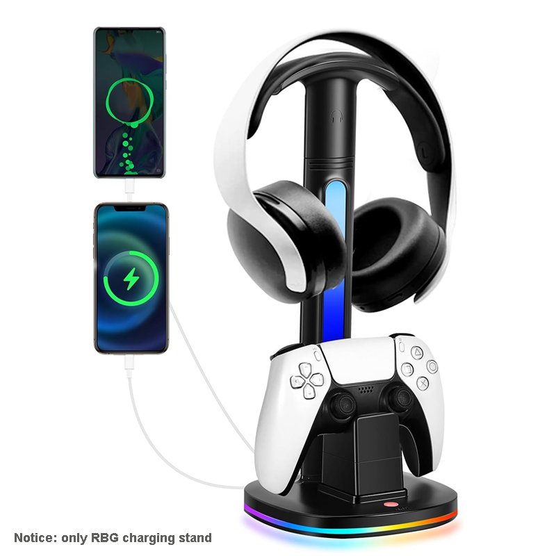 Headset Stand Rgb - แท่นชาร์จคอนโทรลเลอร์พร้อมหูฟัง RGB แท่นชาร์จโทรศัพท์ W 2พอร์ตยูเอสบีสำหรับ PS5/สวิตช์