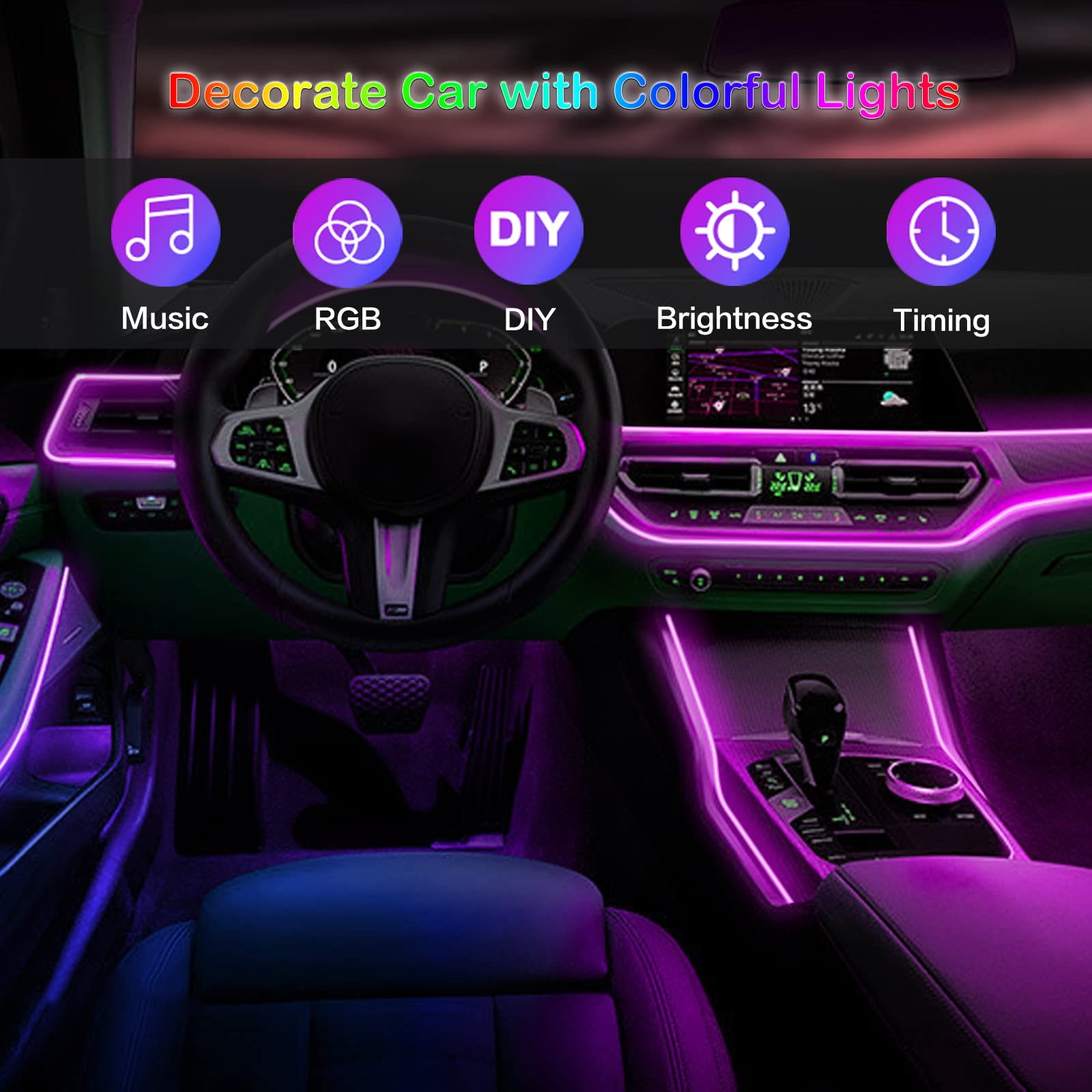 ไฟแถบ LED ติดภายในรถโคมไฟตกแต่ - Rgb Hub Sync บทวิจารณ์และราคา