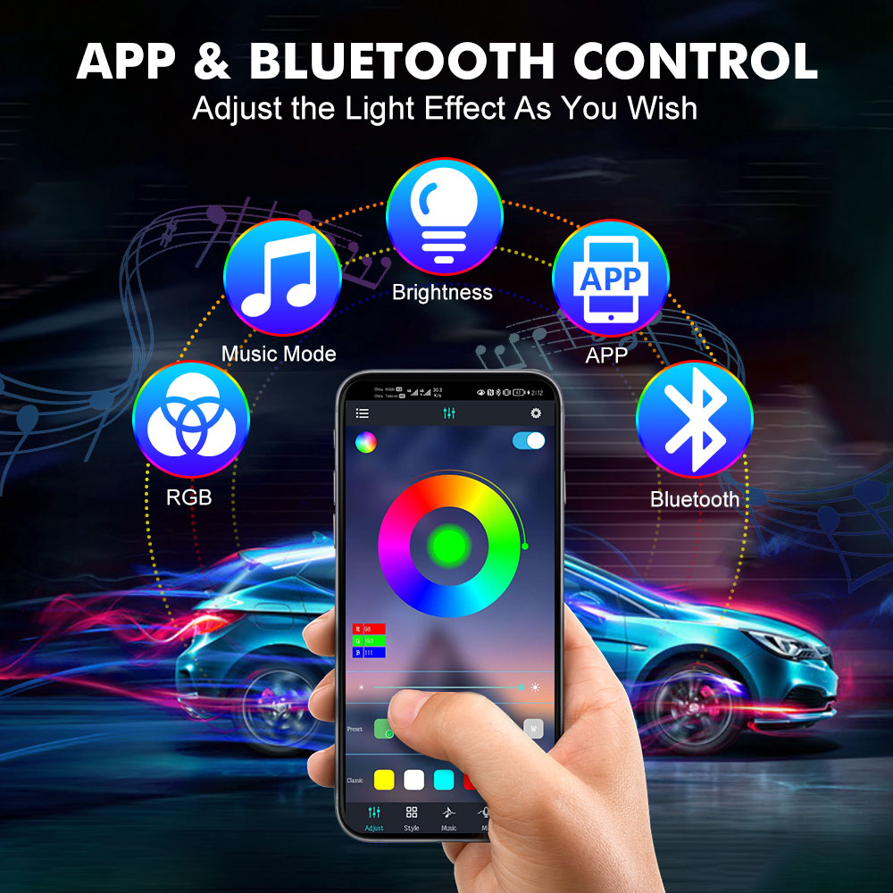 นีออน LED ภายในรถ APP เพลงรีโม - Rgb Hub Sync บทวิจารณ์และราคา